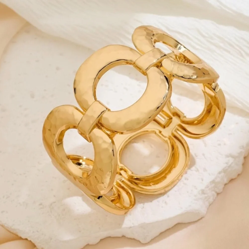 24k Gold Plated Hammered Link Statement Bracelet new